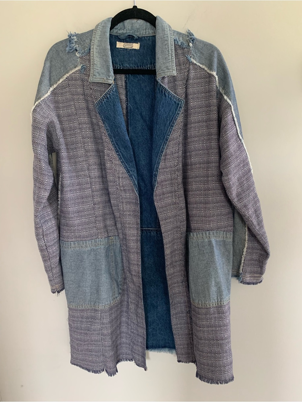 Gimmicks Denim-Trim Patchwork Long Coat - Blue